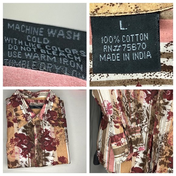 MBX Men's Casual Button Down Shirt Size Large Long Sleeve Collar Maroon Pink Flo - Picture 9 of 16